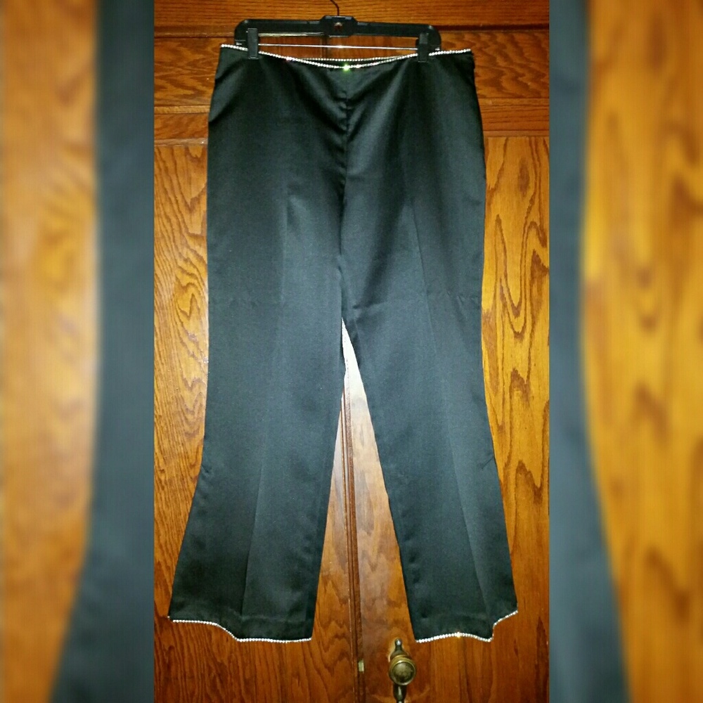 Tuxedo Style Black Satin Pants with Bling